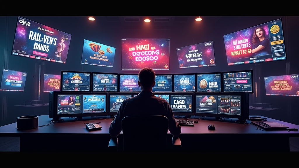 Changing bonus banners and code updates on screens in a dark casino