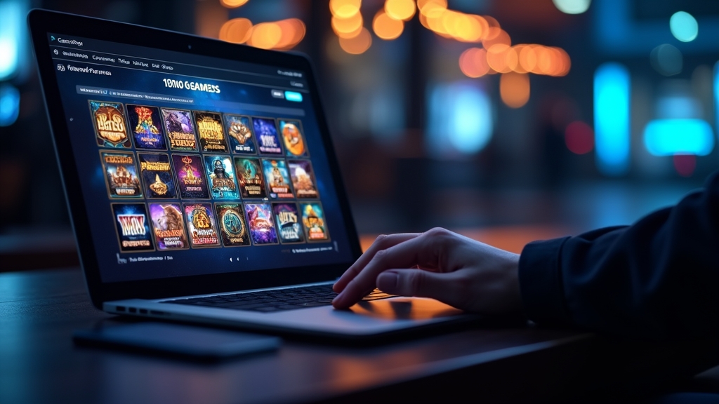 Casino lobby screen showing demo game options and slot thumbnails in a dark setting