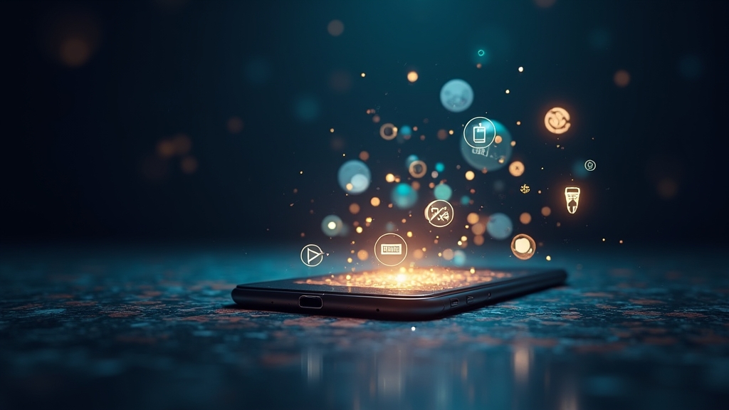 Smartphone surrounded by Android and iPhone compatibility icons in a casino setting