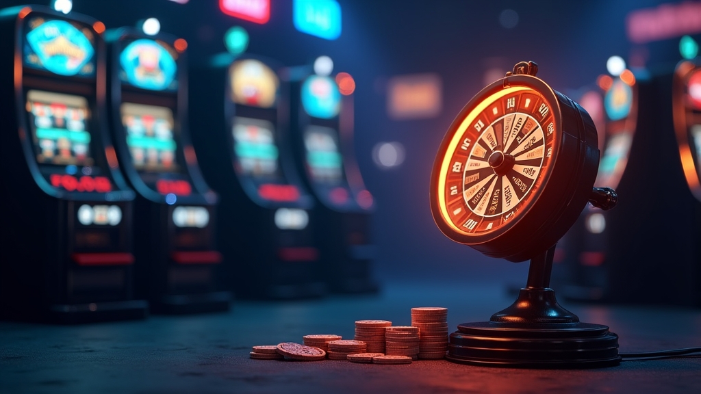 No deposit reward card glowing next to a slot machine in a dark casino