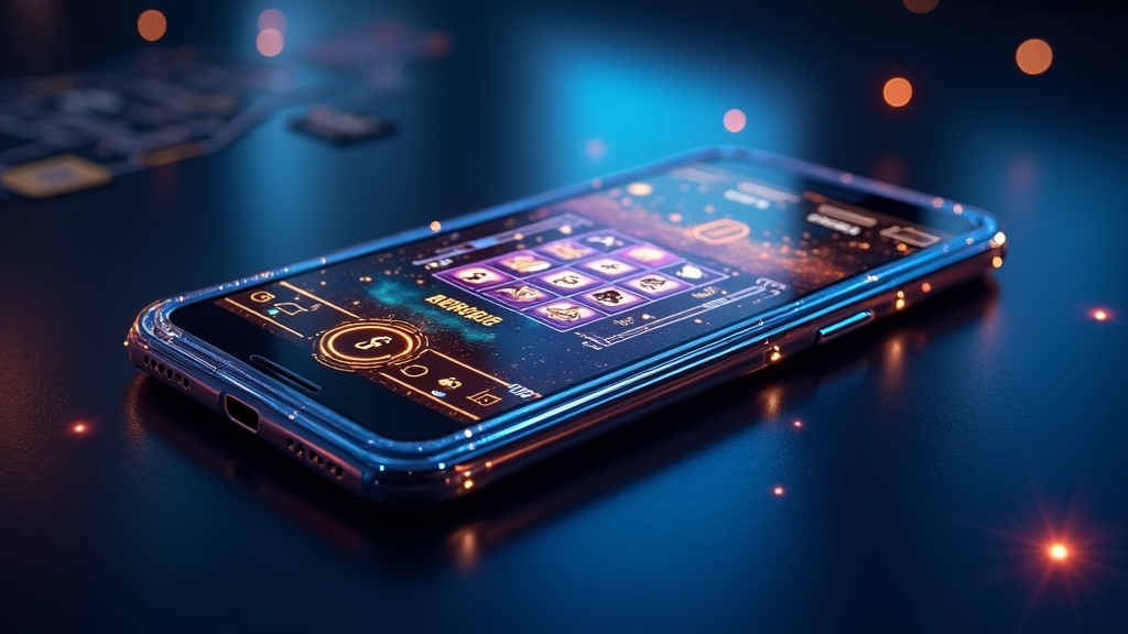 Smartphone displaying a mobile casino demo game in a dark neon setting