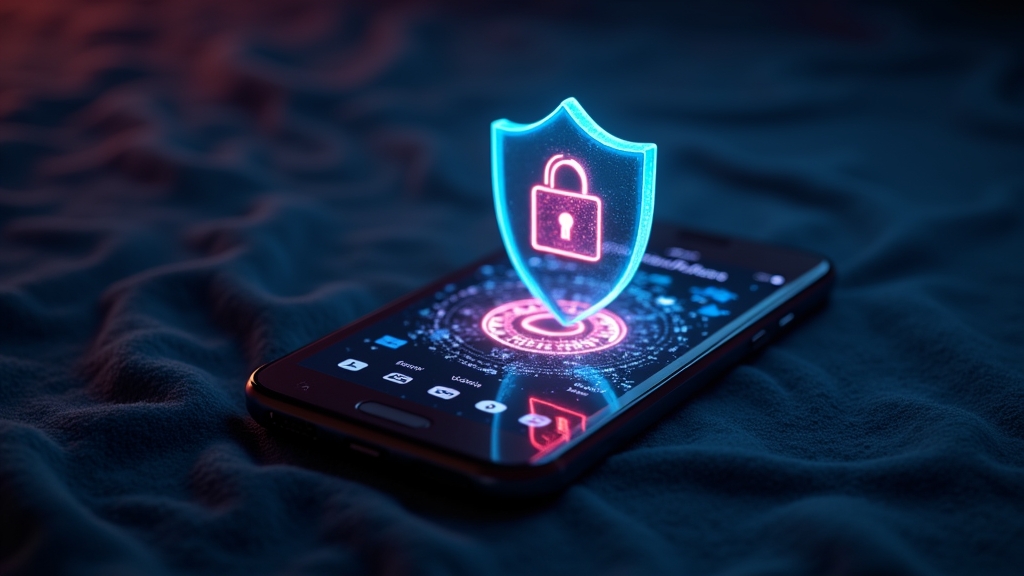 Secure mobile casino app installation screen with security shield and phone icons